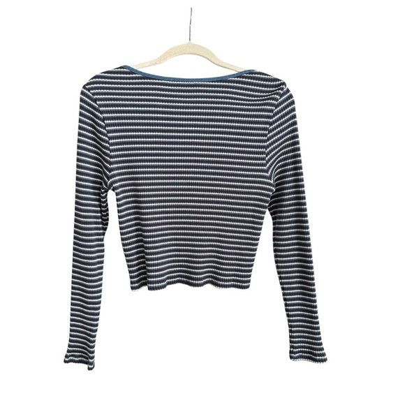 LEVI’S Britt Long Sleeve Pearl Snap Knit Top Cropped Ribbed Scoop Neck Y2K XL - Picture 5 of 16